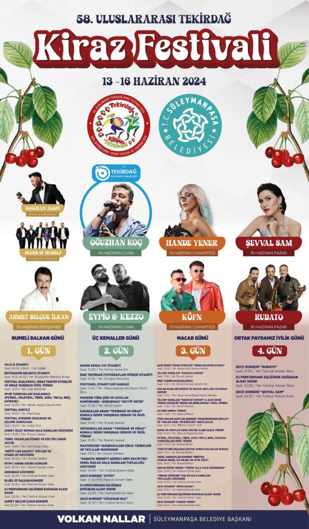 58.Tekirdağ Kiraz Festivali Başlıyor